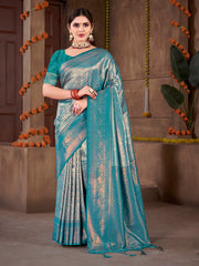 Blue Silk Woven Work Traditional Saree