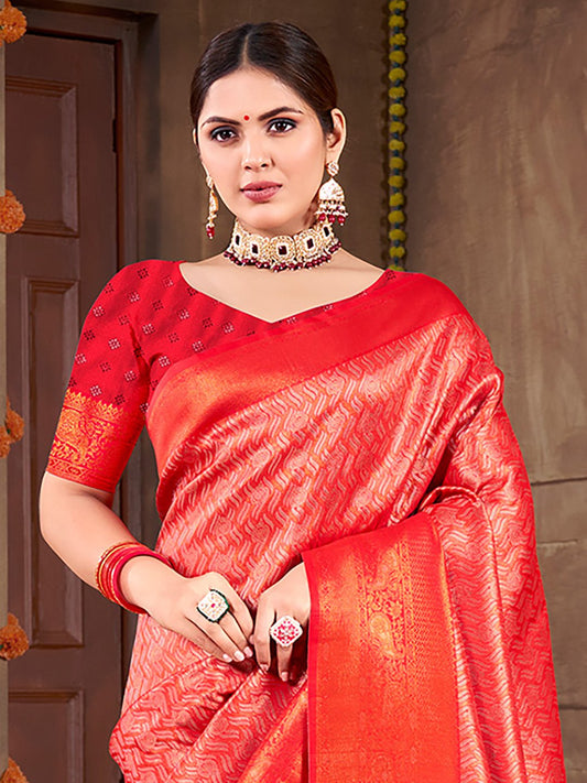 Red Silk Woven Work Traditional Saree