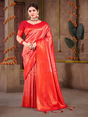 Red Silk Woven Work Traditional Saree