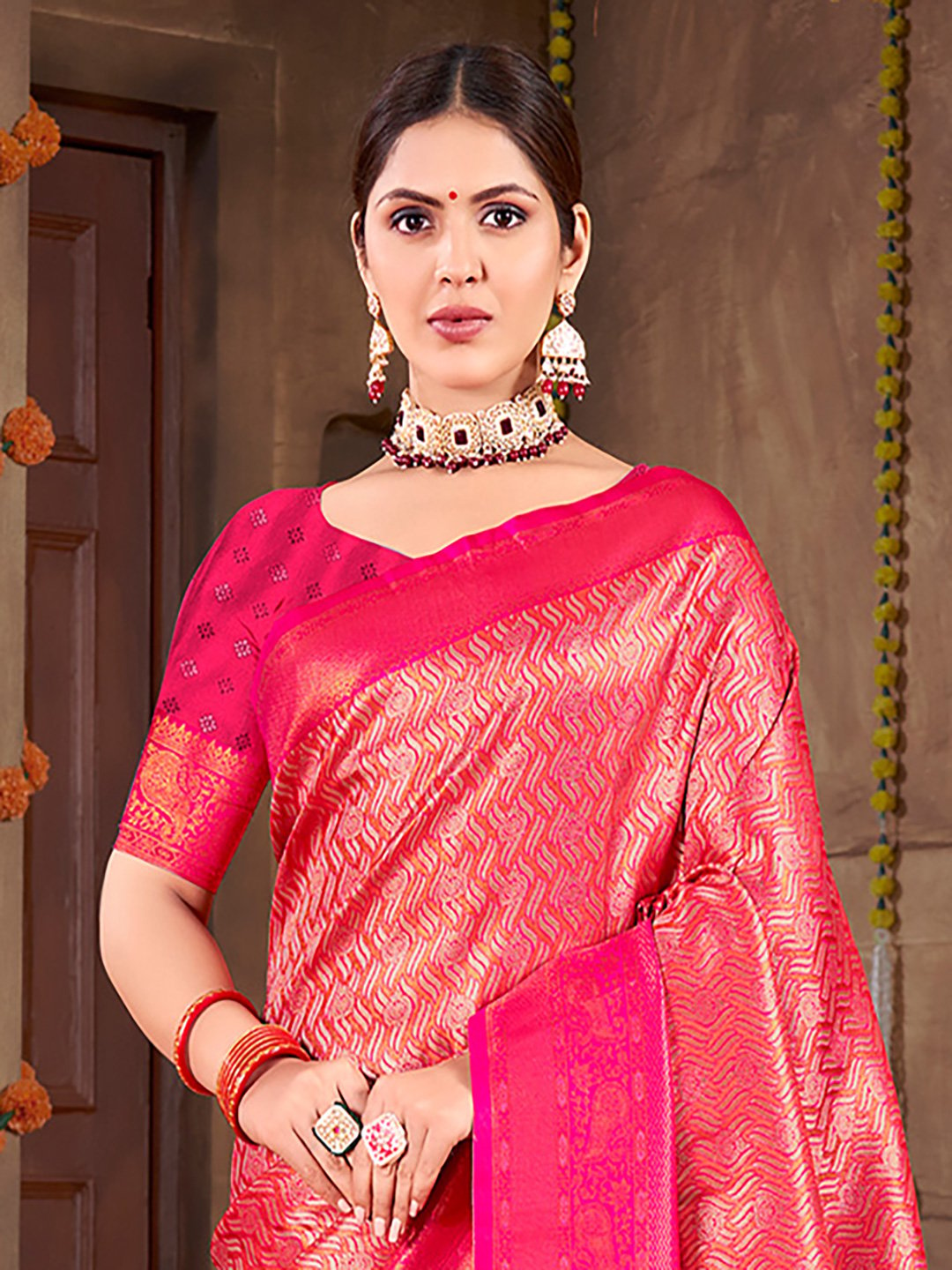 Pink Silk Woven Work Traditional Saree