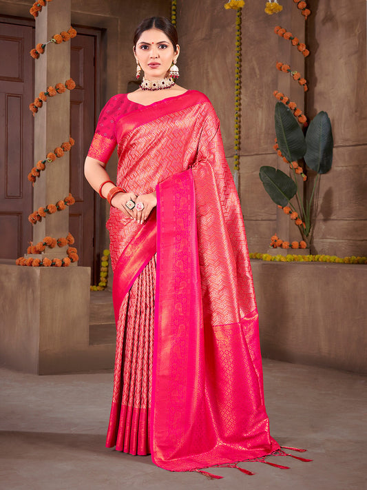 Pink Silk Woven Work Traditional Saree