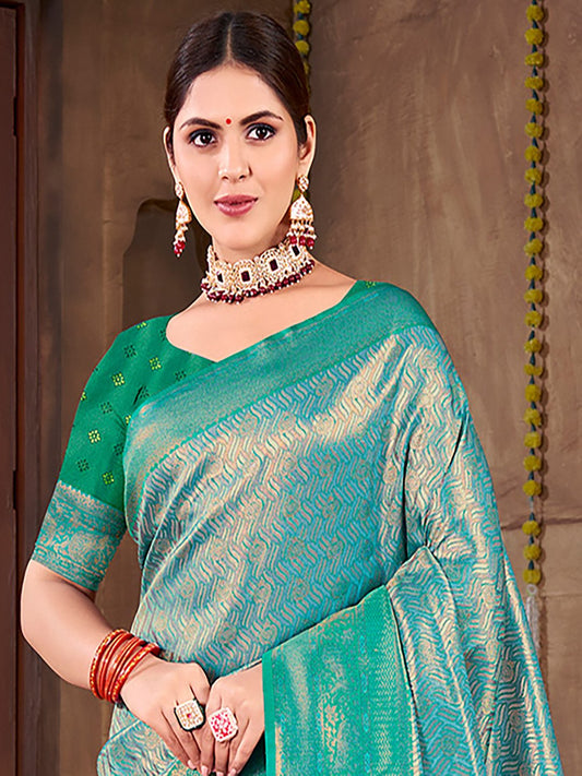 Sea Green Silk Woven Work Traditional Saree