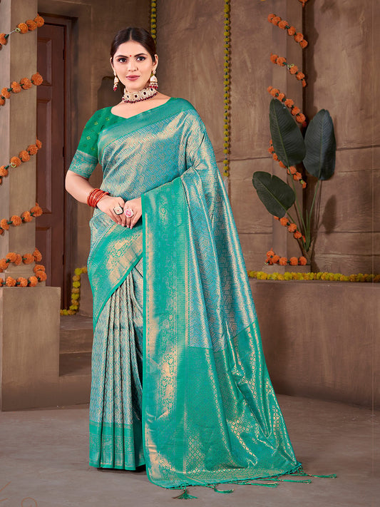 Sea Green Silk Woven Work Traditional Saree