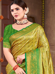 Yellow Silk Woven Work Traditional Saree