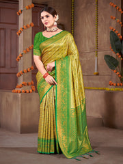 Yellow Silk Woven Work Traditional Saree