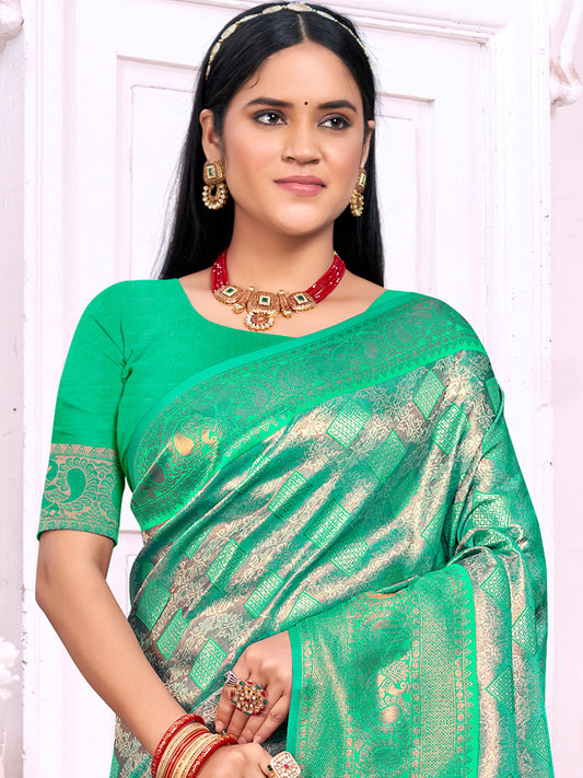 Sea Green Silk Woven Work Traditional Saree