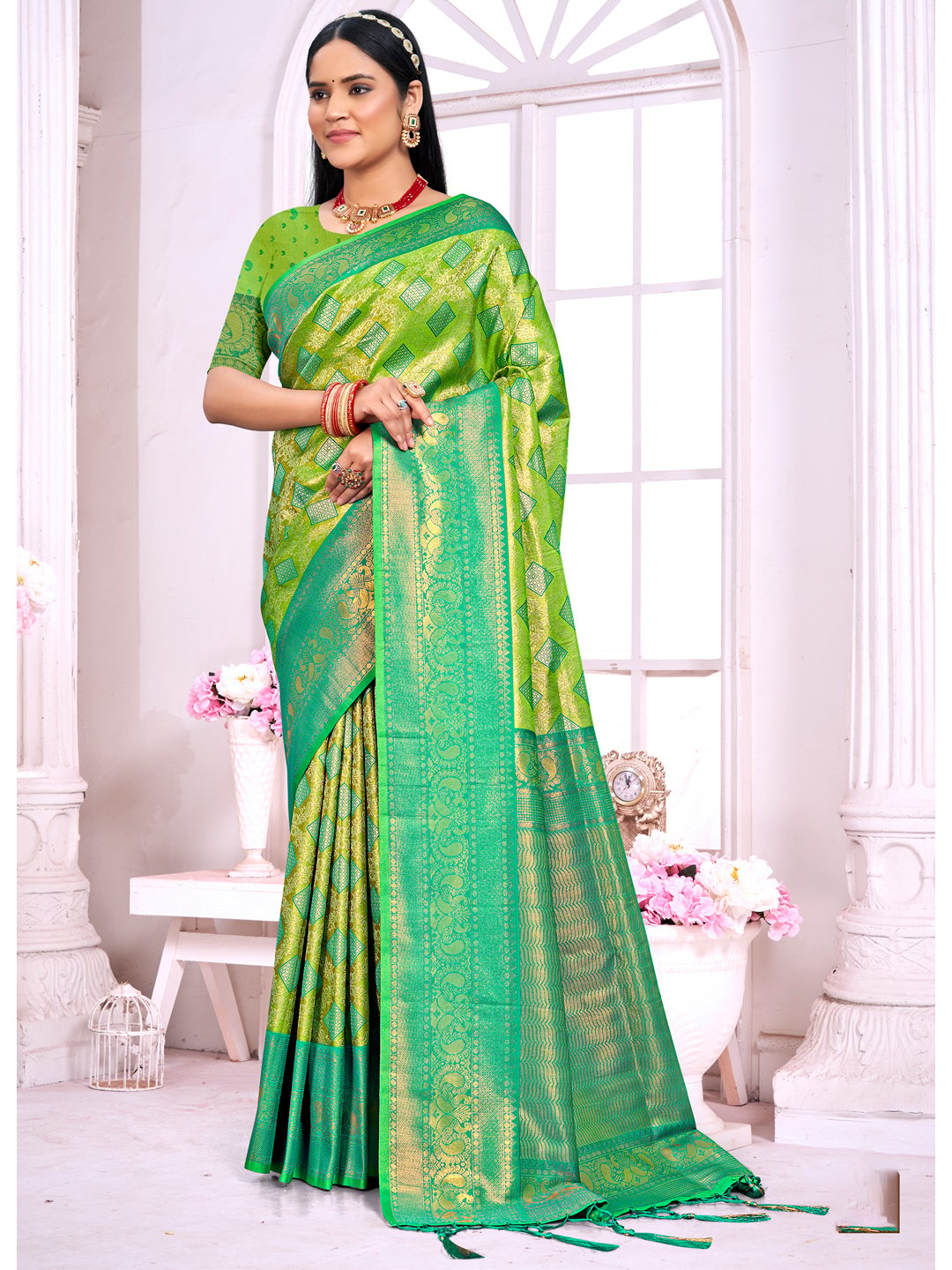 Green Silk Woven Work Traditional Saree