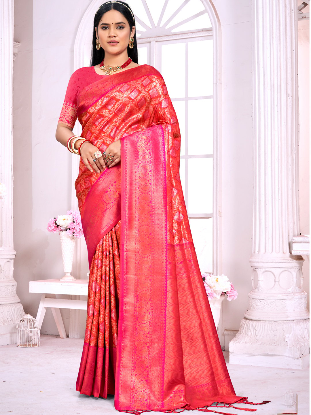 Pink Silk Woven Work Traditional Saree