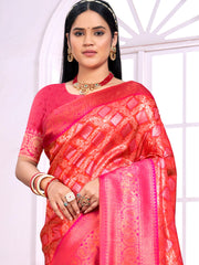 Pink Silk Woven Work Traditional Saree