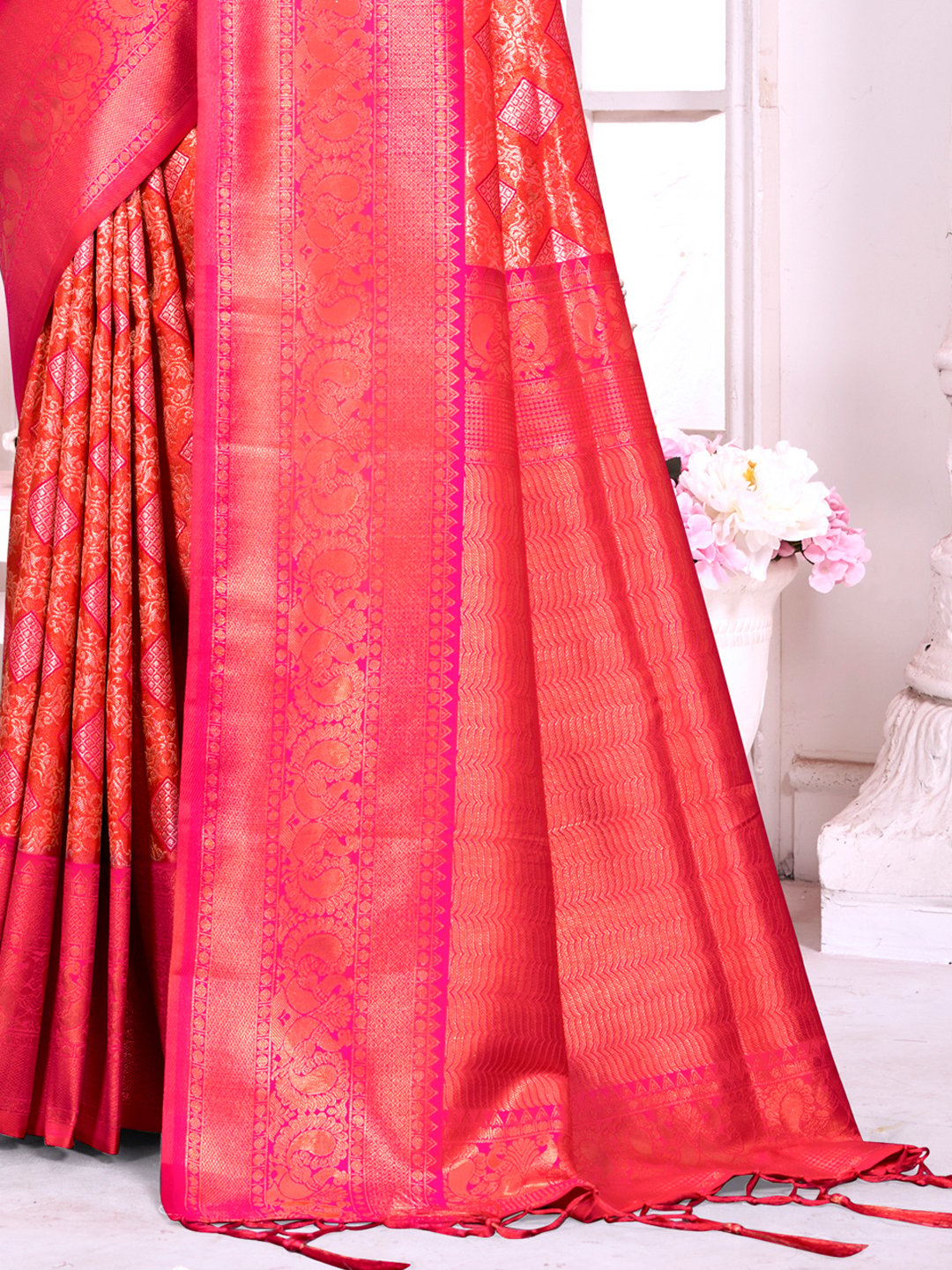 Pink Silk Woven Work Traditional Saree