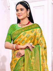 Yellow Silk Woven Work Traditional Saree