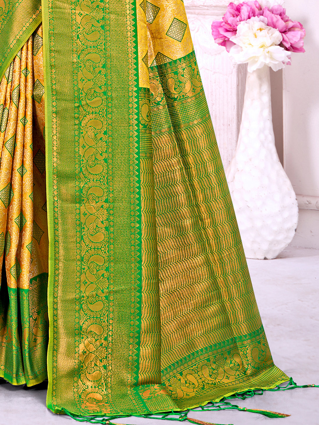 Yellow Silk Woven Work Traditional Saree