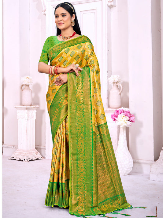 Yellow Silk Woven Work Traditional Saree