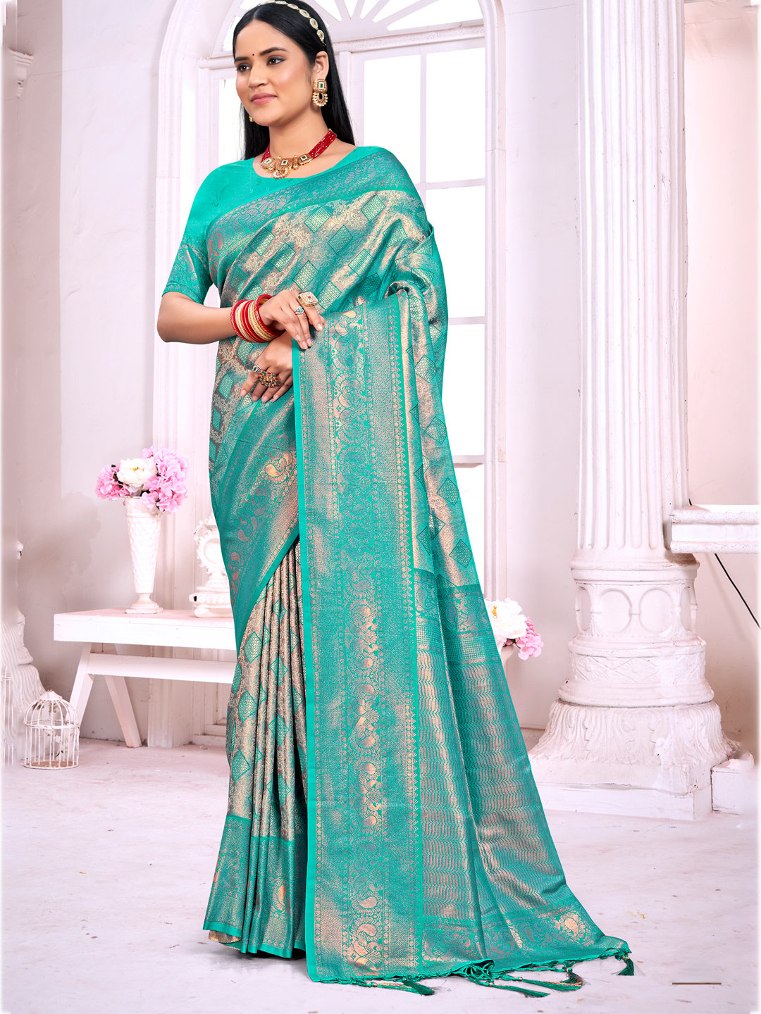 Sky Blue Silk Woven Work Traditional Saree