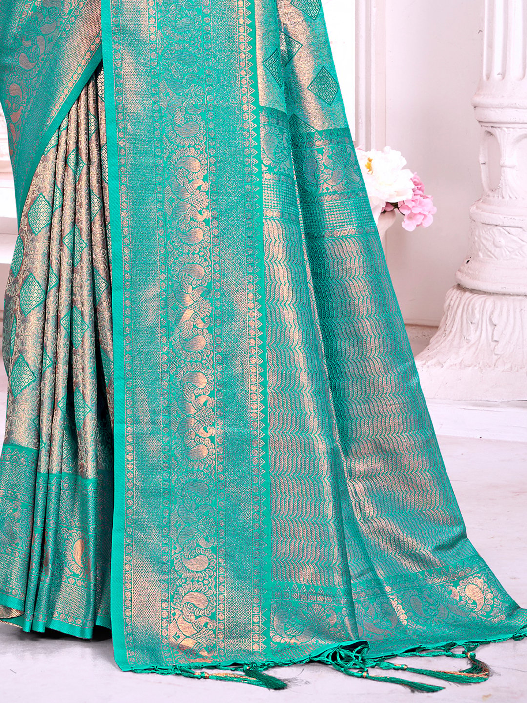 Sky Blue Silk Woven Work Traditional Saree