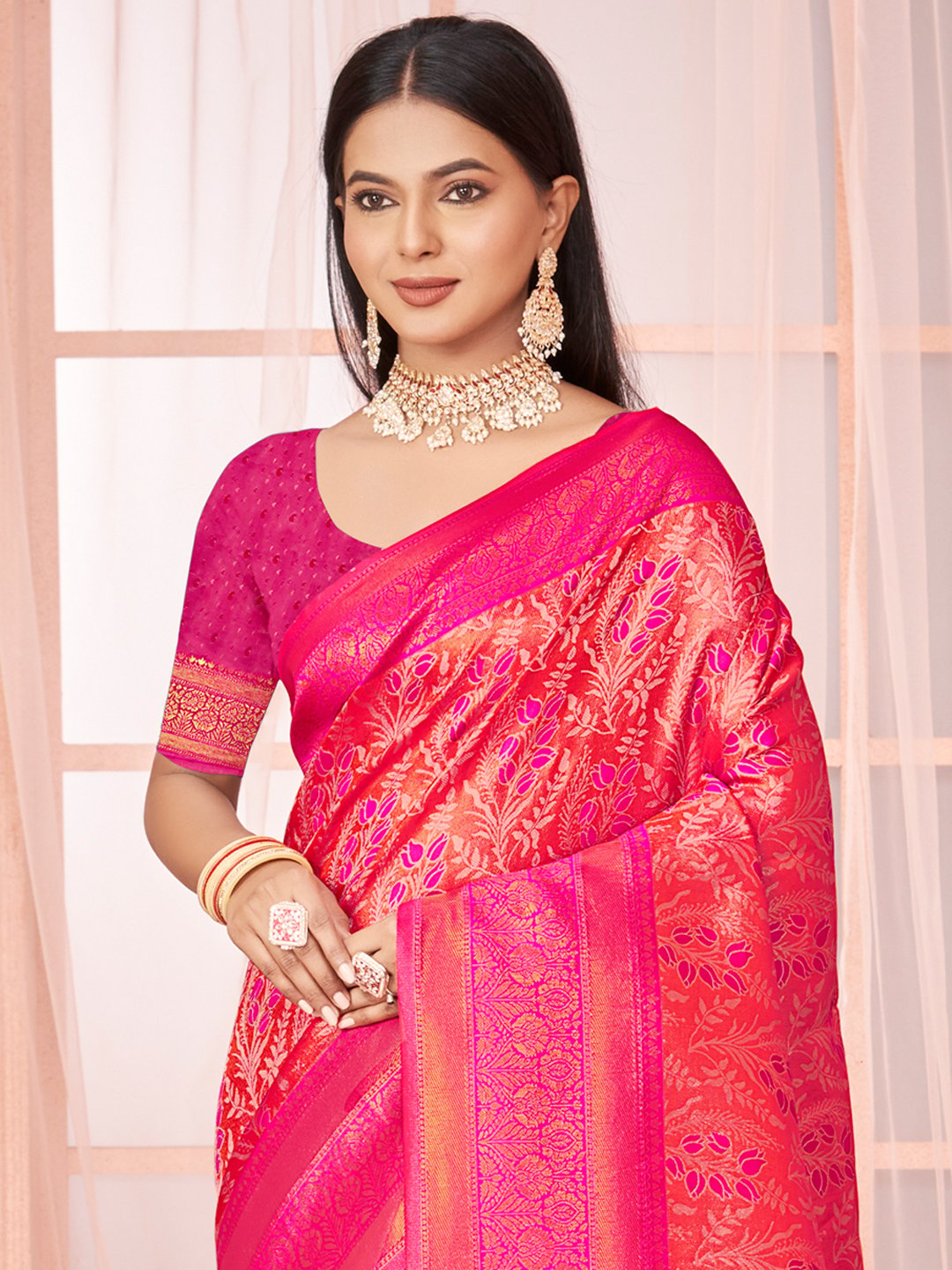 Pink Silk Woven Work Traditional Saree