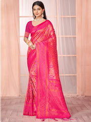 Pink Silk Woven Work Traditional Saree