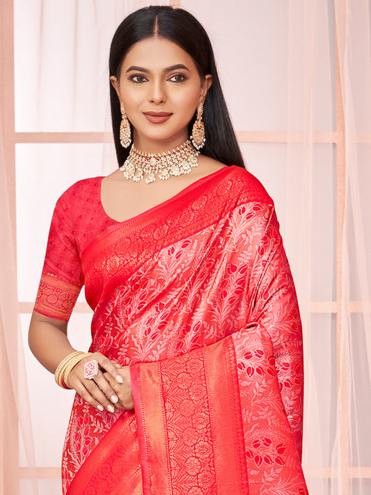 Red Silk Woven Work Traditional Saree