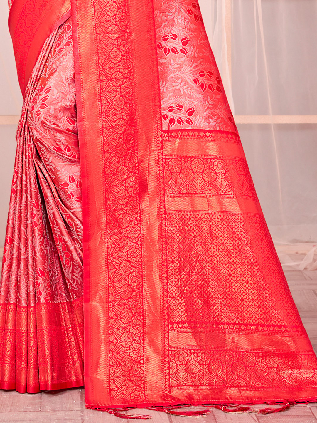 Red Silk Woven Work Traditional Saree