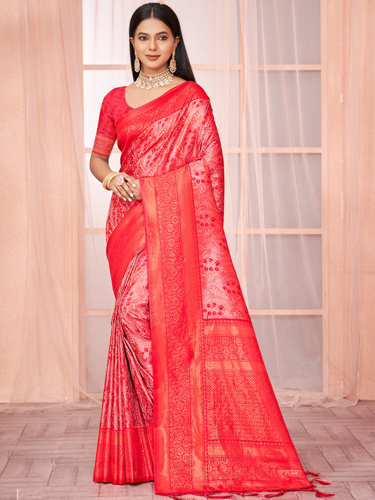 Red Silk Woven Work Traditional Saree