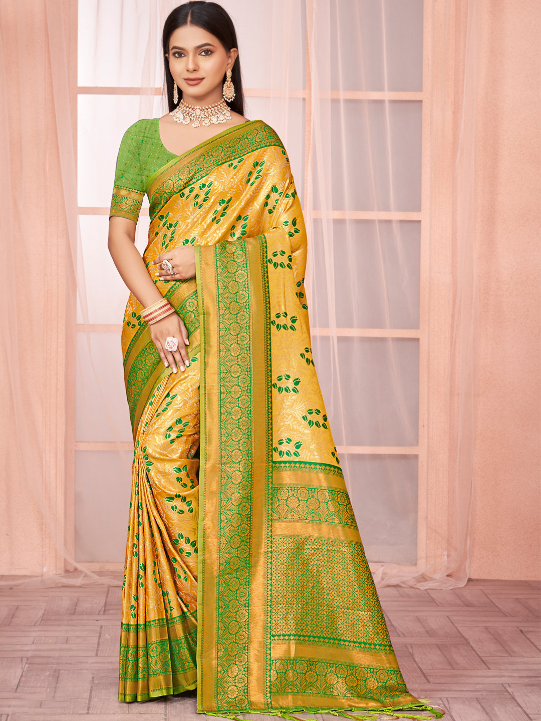 Yellow Silk Woven Work Traditional Saree