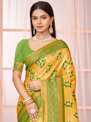 Yellow Silk Woven Work Traditional Saree