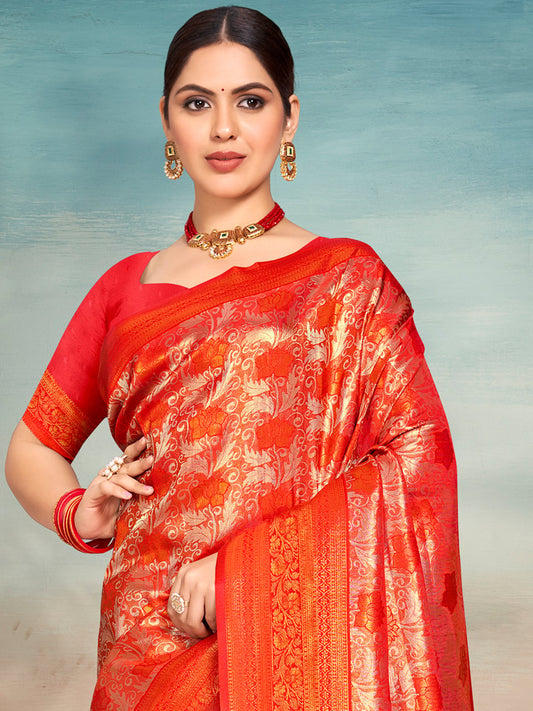 Red Silk Woven Work Traditional Saree