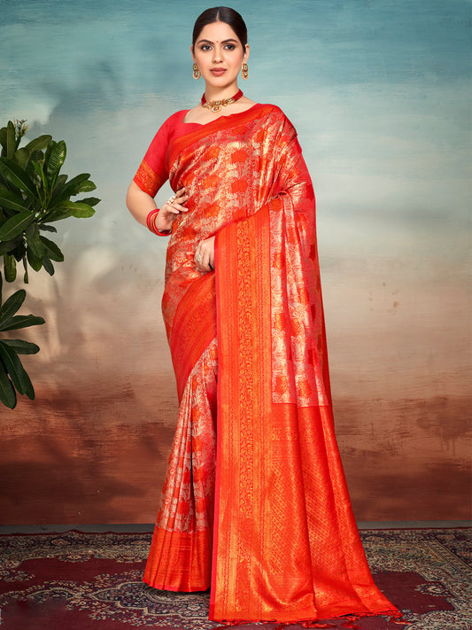 Red Silk Woven Work Traditional Saree