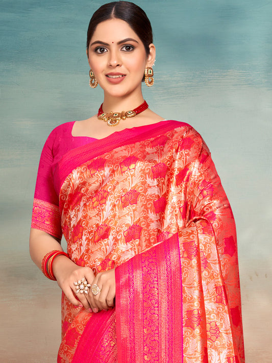 Pink Silk Woven Work Traditional Saree