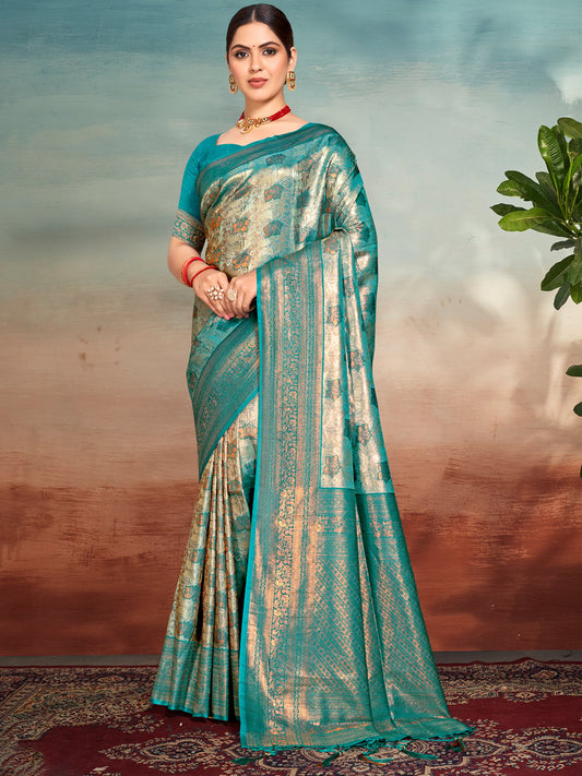 Blue Silk Woven Work Traditional Saree