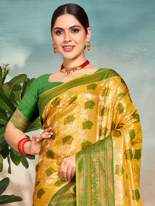 Yellow Silk Woven Work Traditional Saree