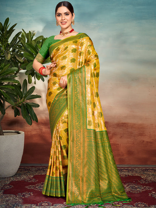 Yellow Silk Woven Work Traditional Saree