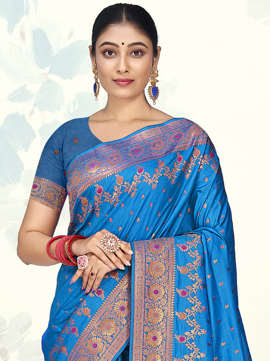 Blue Silk Woven Work Traditional Saree