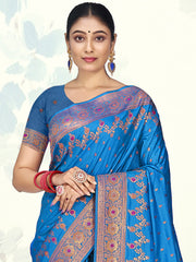 Blue Silk Woven Work Traditional Saree