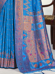 Blue Silk Woven Work Traditional Saree