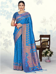 Blue Silk Woven Work Traditional Saree