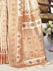 Cream Silk Woven Work Traditional Saree