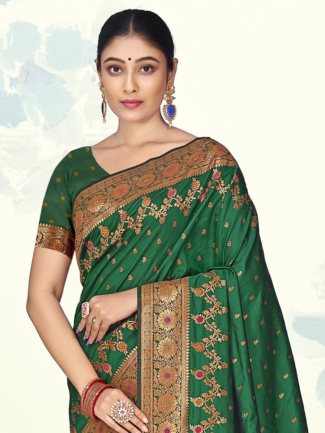 Dark Green Silk Woven Work Traditional Saree