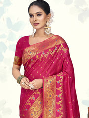 Magenta Silk Woven Work Traditional Saree