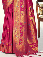 Magenta Silk Woven Work Traditional Saree