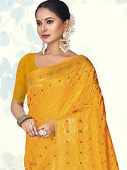 Yellow Silk Woven Work Traditional Saree