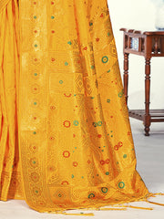 Yellow Silk Woven Work Traditional Saree