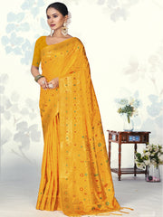 Yellow Silk Woven Work Traditional Saree