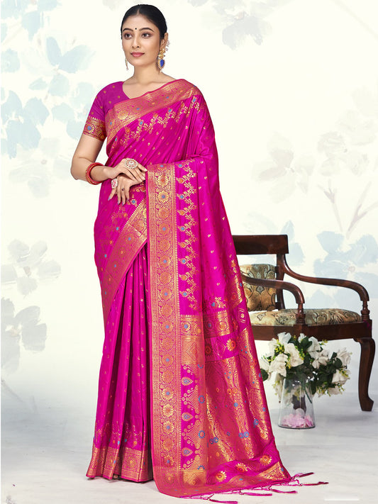 Pink Silk Woven Work Traditional Saree