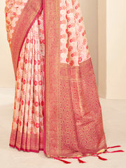 Light Pink Paithani Silk Woven Zari Work Traditional Tassels Saree