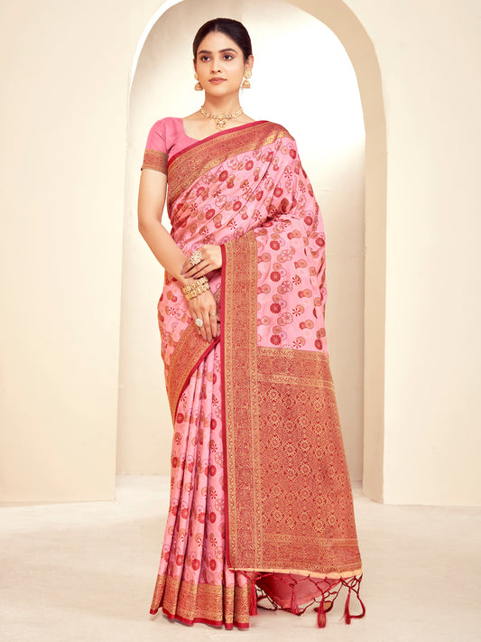 Pink Paithani Silk Woven Zari Work Traditional Tassels Saree