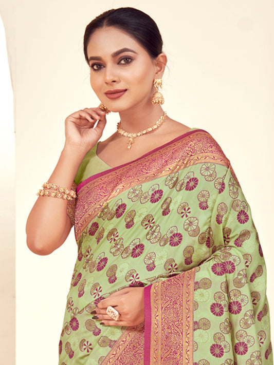 Light Green Paithani Silk Woven Zari Work Traditional Tassels Saree