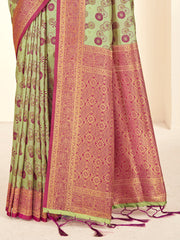 Light Green Paithani Silk Woven Zari Work Traditional Tassels Saree