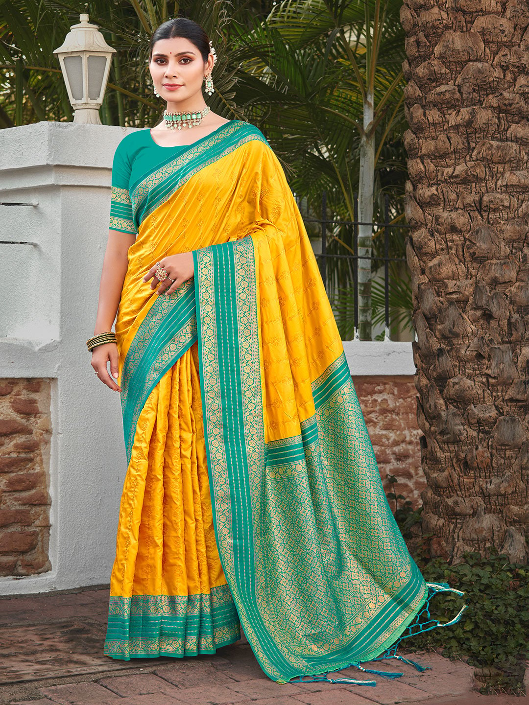 Yellow Silk Woven Work Traditional Saree