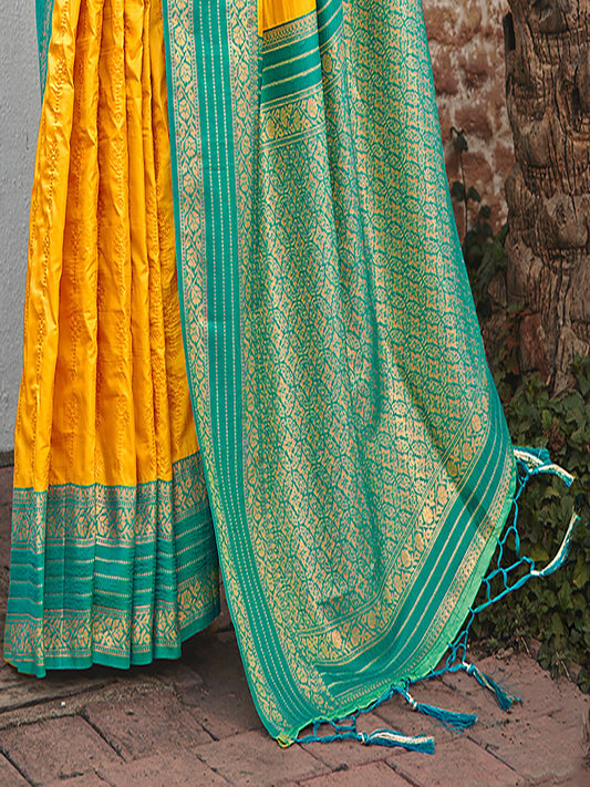 Yellow Silk Woven Work Traditional Saree